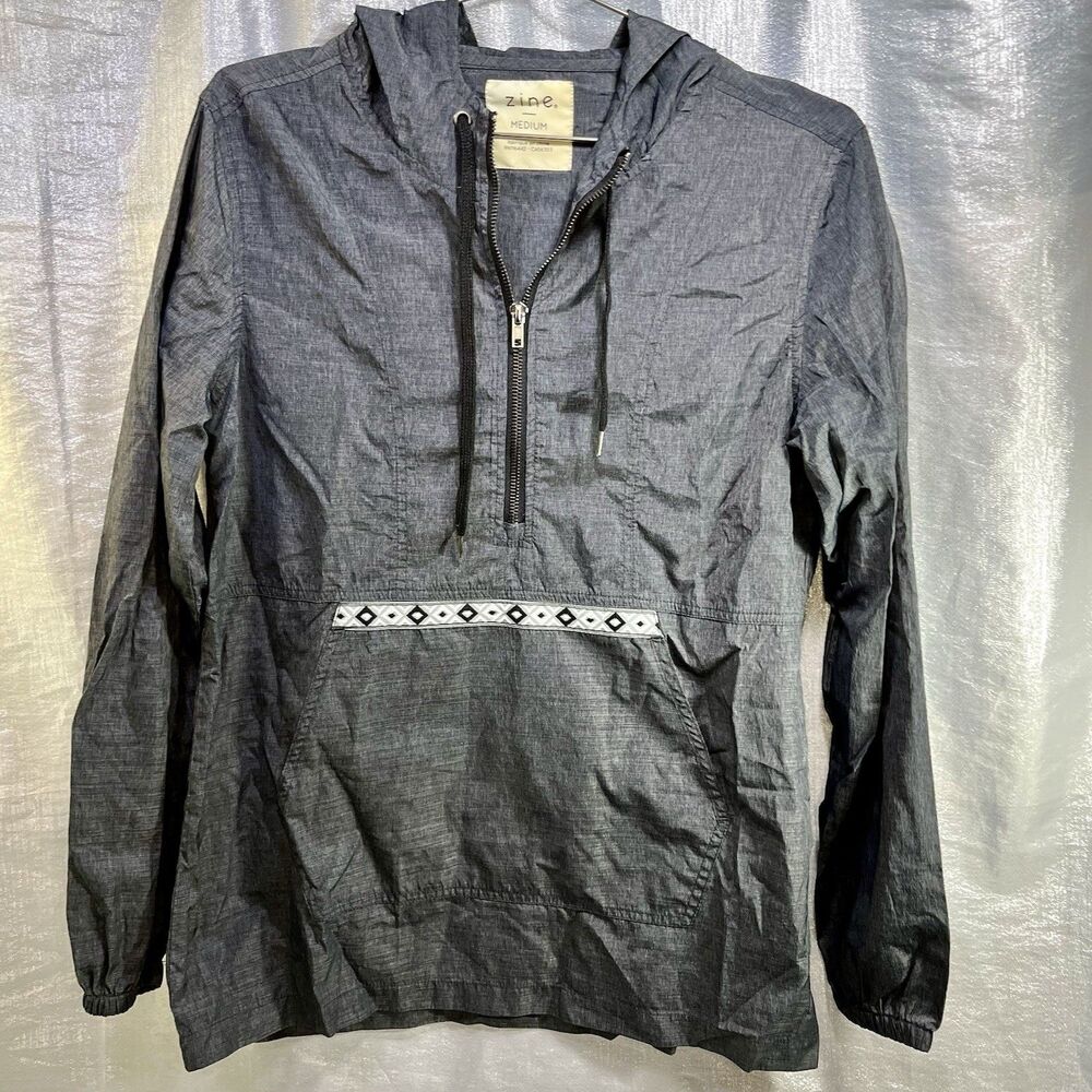 ZINE Windbreaker Light Pullover Jacket Men's M 1/2 Zip Hooded Gray